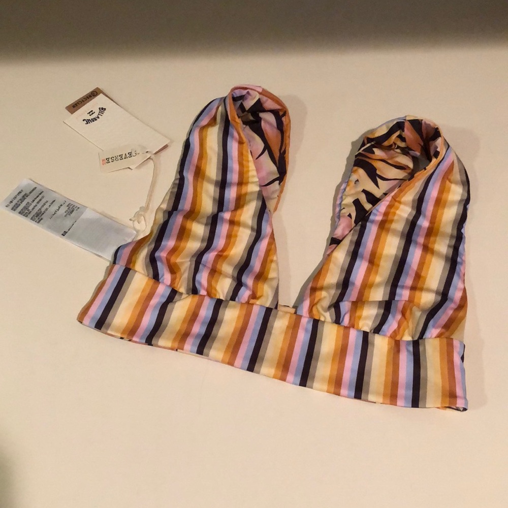 NWT Billabong Reversible Swim Top stripes/tropical